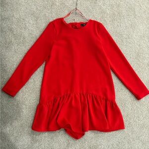 Zara Red Long Sleeve Dress with Ruffle Hem